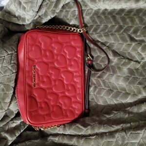 Michael Kors Red Heart-Patterned Crossbody Bag